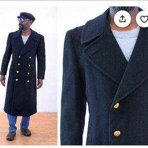 Vintage US Navy  Double Breasted Heavy Wool Gold Buttons Maxi Coat, Size 40R